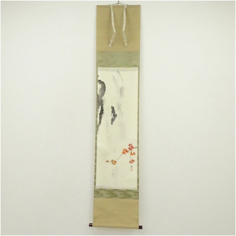 琴浦窯 4代 和田桐山（正明）筆 瀧紅葉 肉筆紙本掛軸（共箱） 掛け軸