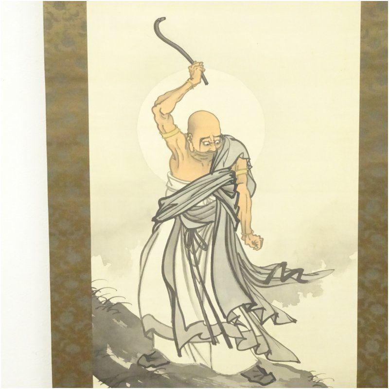 鈴木松年筆 羅漢図 肉筆絹本掛軸（保護箱） 掛け軸 床の間 書 おしゃれ