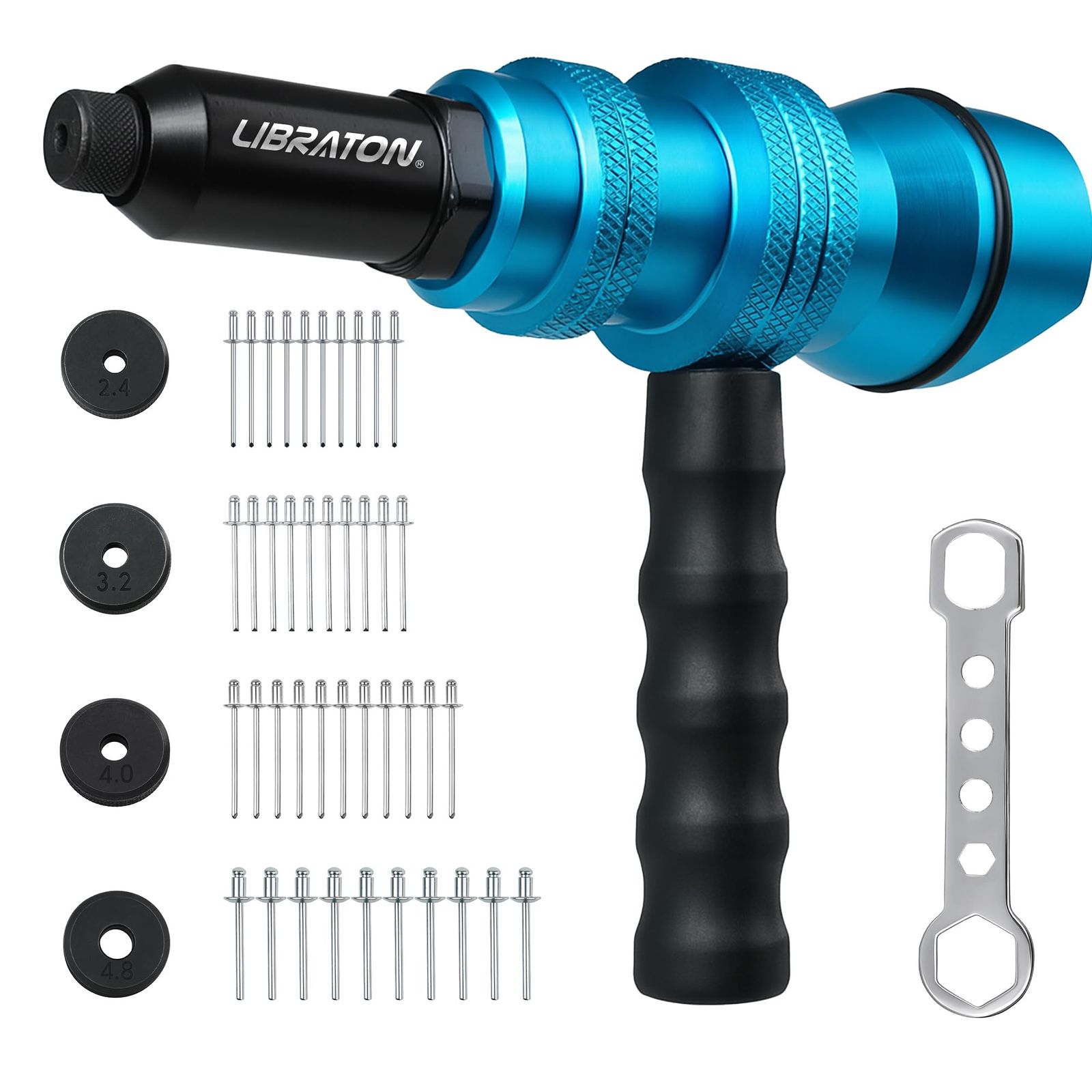 LIBRATON アタッチメントリベッター 電動リベッター工具 リベット40本付き 2.4mm・3.2mm・4.0mm・4.8mmso 11542ab7
