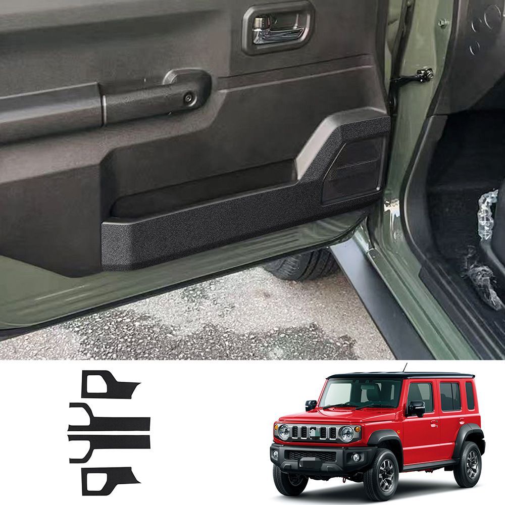 送料無料 スズキ ジムニー ノマド Jimny Nomade 2025年式対応 レザードアキックガード ドア内側保護パッド ドアトリムカバー レザー素材 内装アクセサリー 傷防止 汚れ防止 擦れ対策 ドレスアップ カスタムパーツ 4点セット 両面テープ貼り付け
