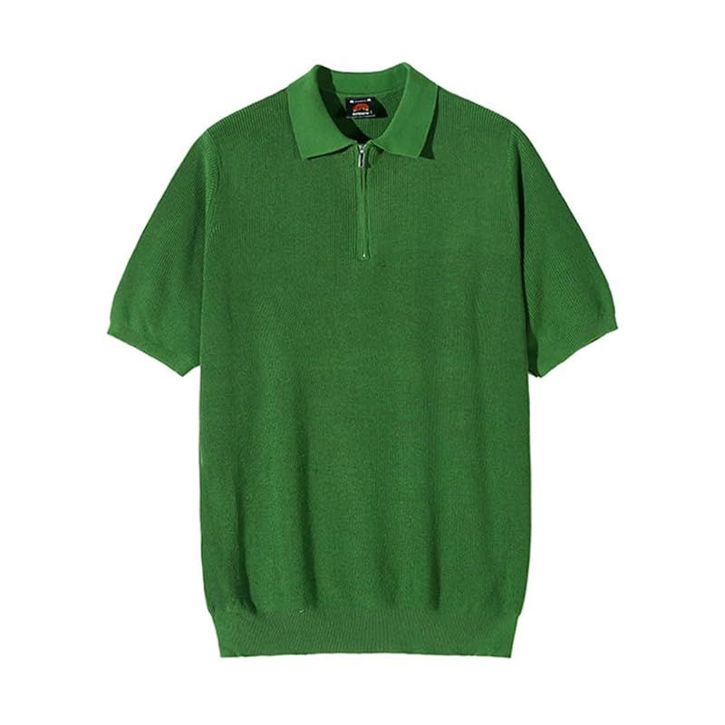 【新品】 [NOLCCTN] ポロシャツ メンズ 半袖 大きいサイズ 夏 ニット コットン POLO シャツ トップス サマーニット セーター ニット ゆったり 無地 ラペル アンダーシャツ 通気性 速乾性 軽量 薄手 普段着 (L, グリーン)
