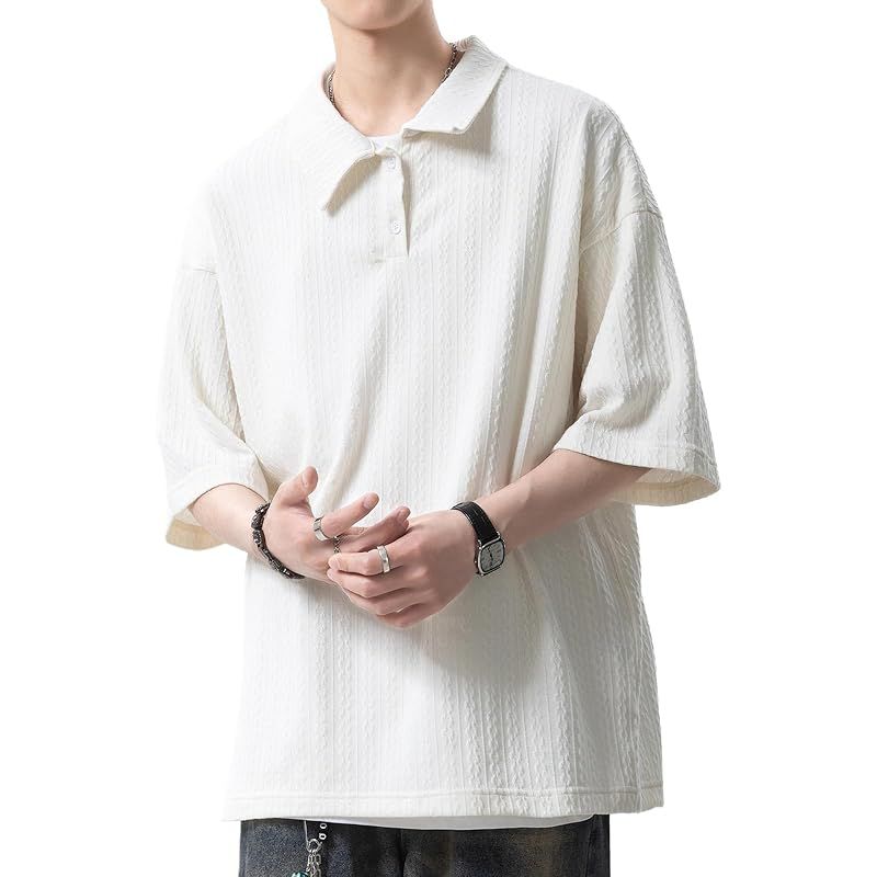 【新品】 [Fosroe] ポロシャツ メンズ 半袖 ニット半袖 速乾tシャツ 襟付きシャツ 夏服 軽い 柔らかい肌触り 通気性 快適 ゴルフウェア 無地 大きいサイズ white-L