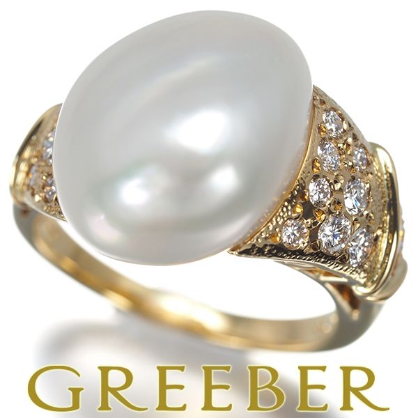 ミキモト リング バロック パール 真珠 14.3mm ダイヤ ダイヤモンド 0.28ct 9.5号 K18YG #193992 114,000円