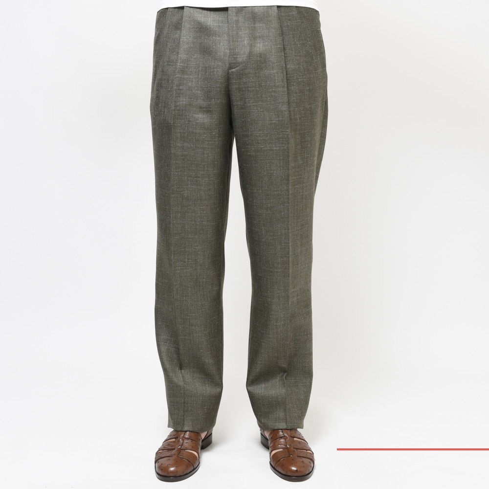 【40%OFF】48サイズ CARUSO（カルーゾ） ウールシルクリネンメランジ2プリーツテーパードパンツ FM28AZ/508404 13031004025 オリーブ 新品