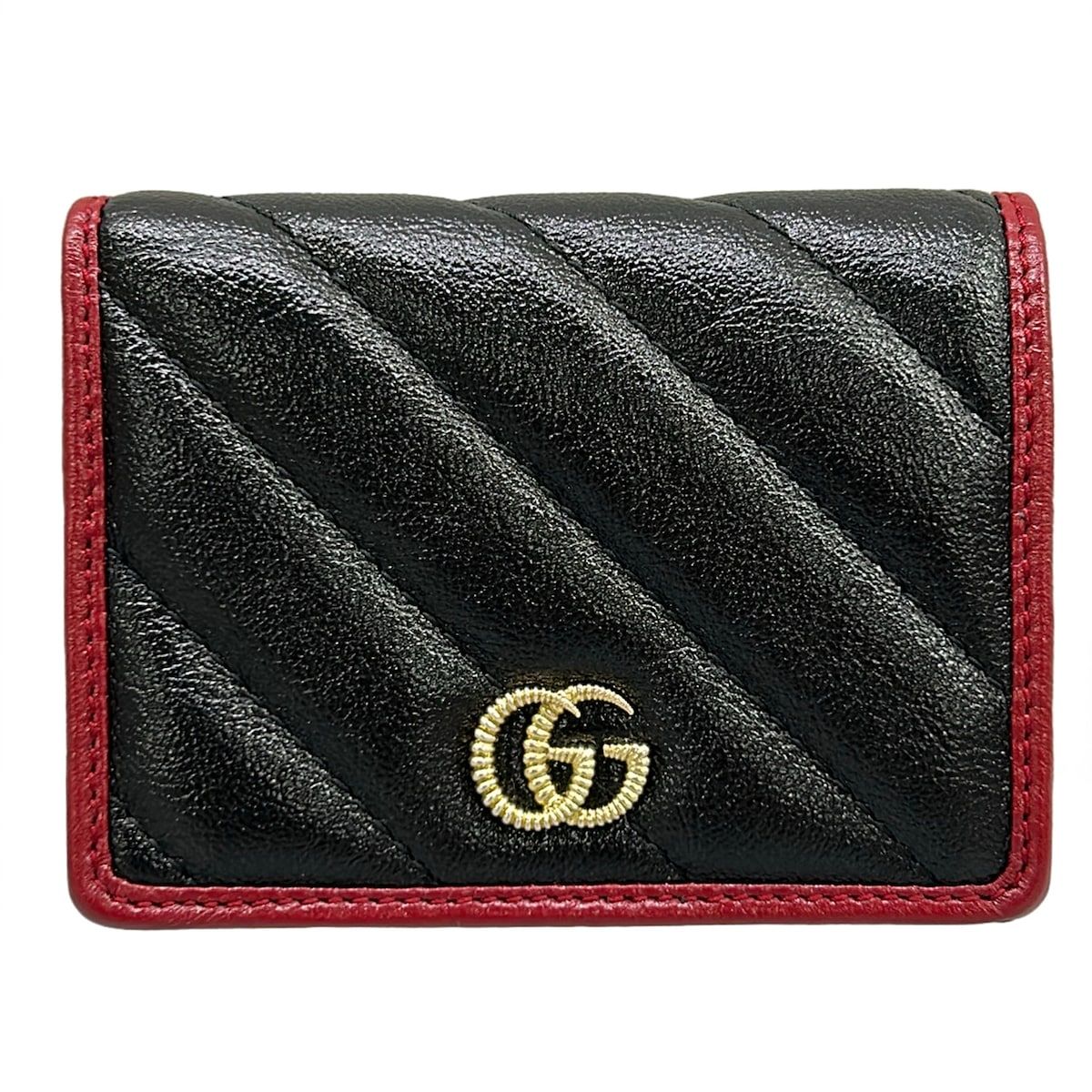 GUCCI(グッチ) 2つ折り財布美品 GGマーモント/カードケース ウォレット 573811 黒×ボルドー レザー