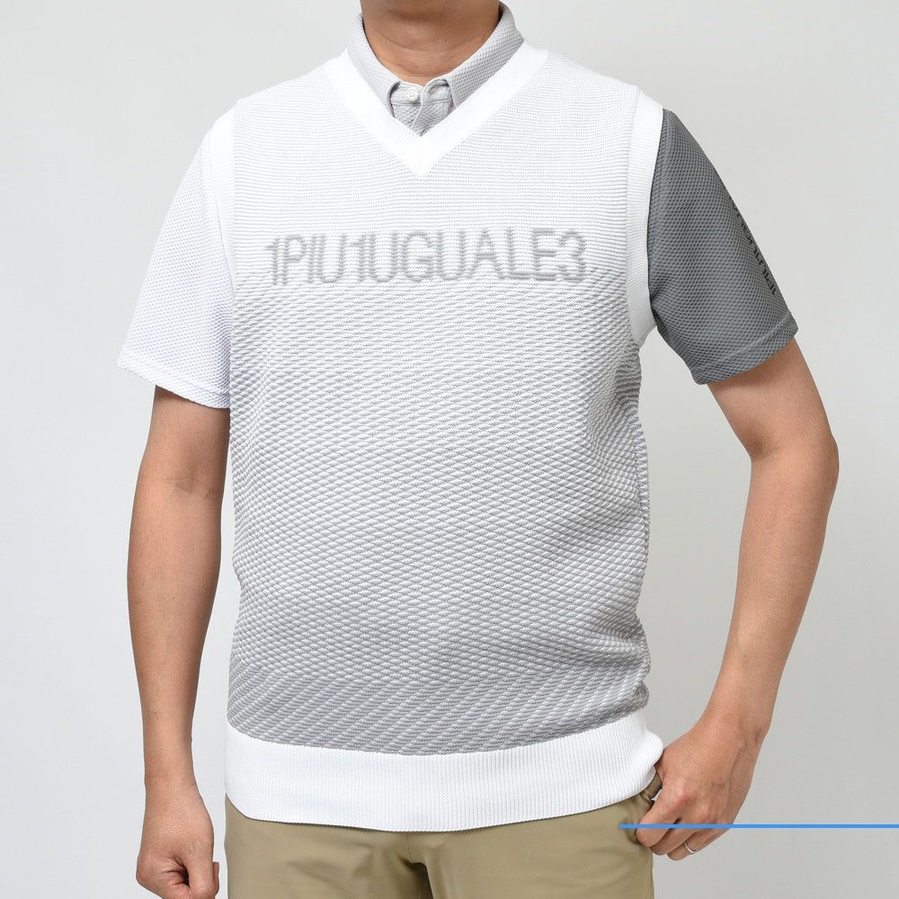 【40%OFF】IV(M)サイズ 1PIU1UGUALE3 GOLF（ウノ ピゥ ウノ ウグァーレ トレ ゴルフ） ポリエステルジャガードロゴニットベスト GRK042-P0E402 16031600190 ホワイト 新品