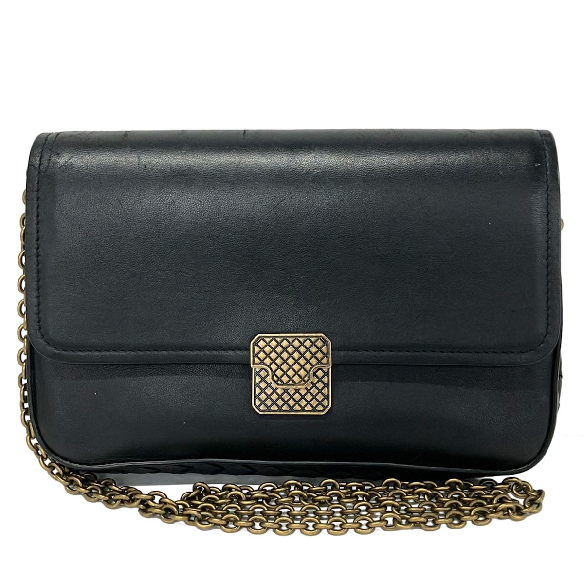 BOTTEGA VENETA(ボッテガヴェネタ) 財布 - 黒×ブロンズ チェーンウォレット/チェーン取り外し可 レザー