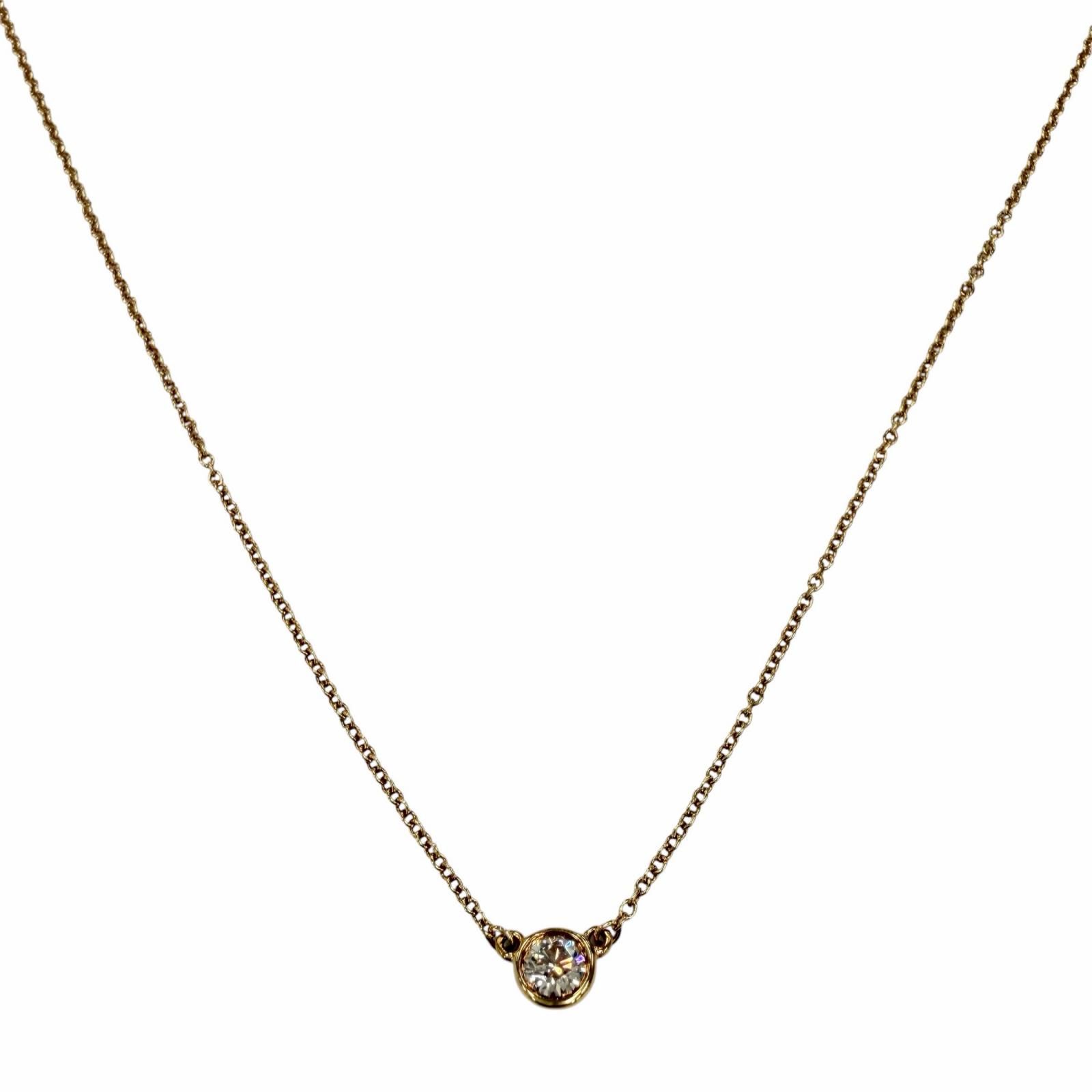 美品◇TIFFANY&Co. ティファニー バイザヤード エルサペレッティ 750 YG 1P ダイヤ約0.12ct 枠直径約4.73mm ネックレス イエローゴールド 重量1.94g レディース 箱・保存袋付き