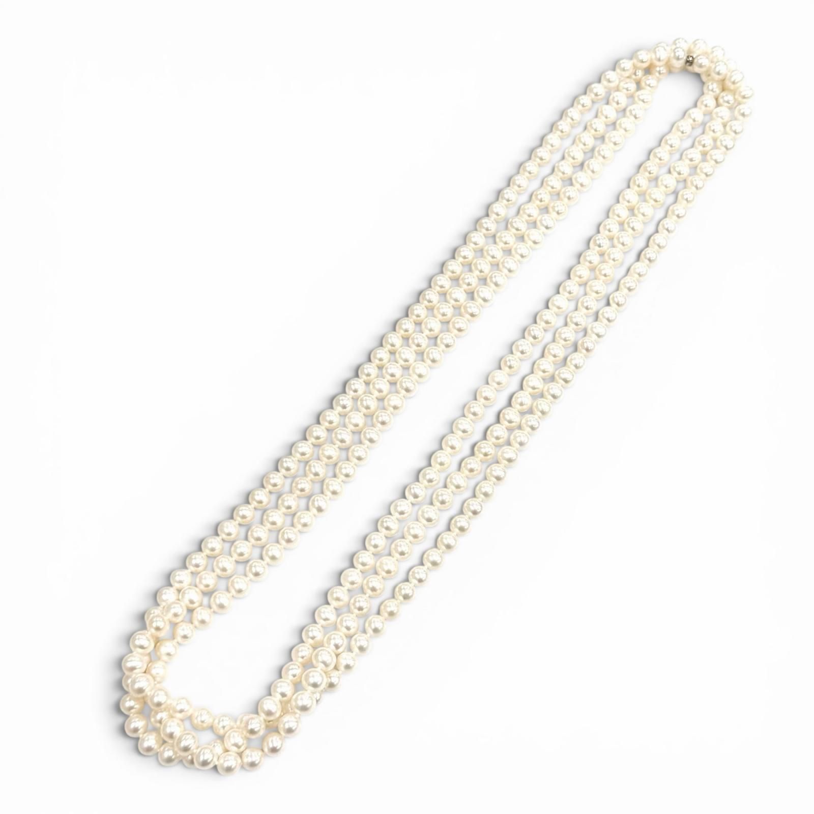 美品★TIFFANY&Co. ティファニー ジーグフェルド コレクション パール ラップ ネックレス フレッシュウォーターパール AG925 全長約204cm ネックレス ホワイト 総重量148.5g レディース 箱付き 定価429,000円