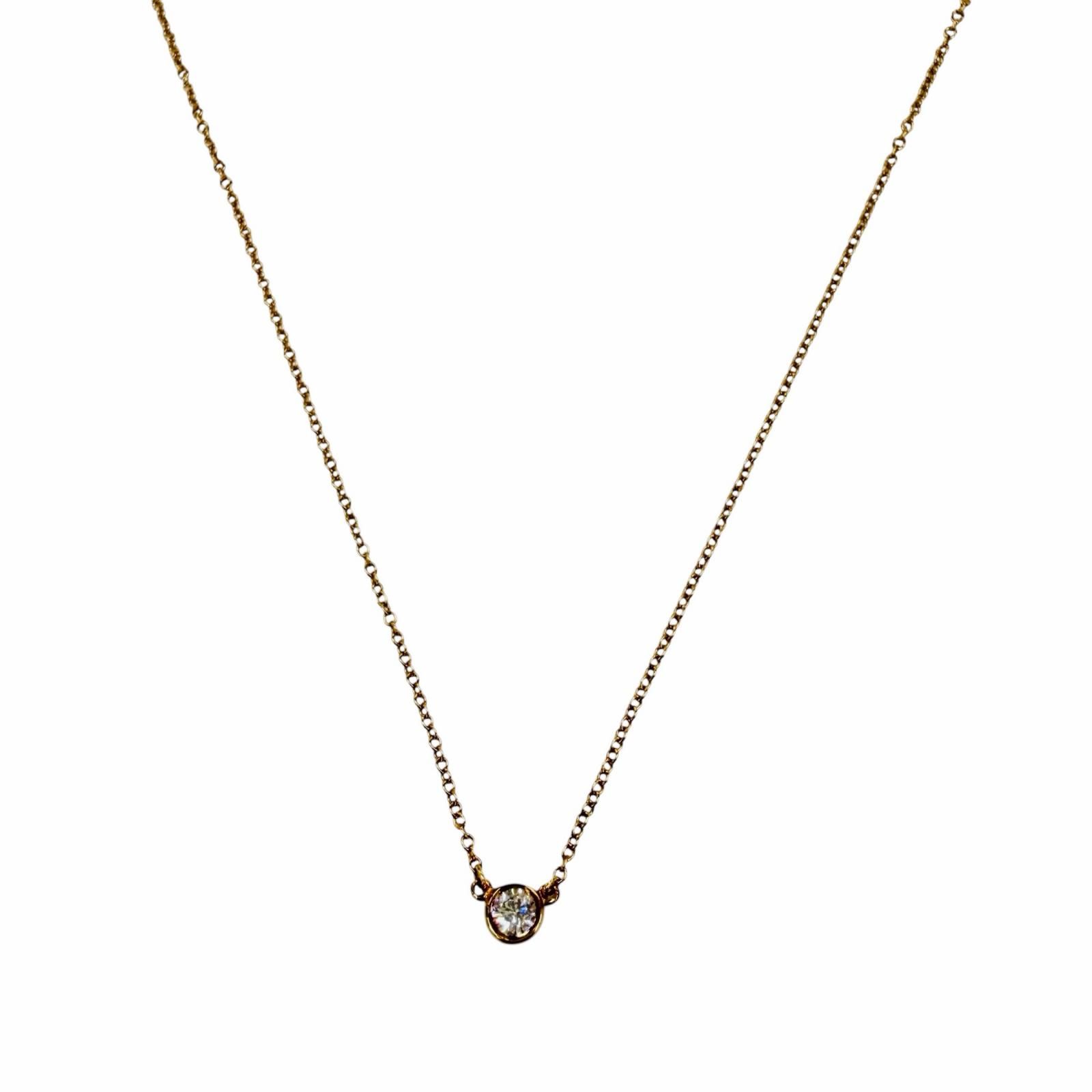 美品◇TIFFANY&Co. ティファニー バイザヤード エルサペレッティ 750 PG 1Pダイヤ約0.12ct 枠直径約4.35mm ネックレス ピンクゴールド 重量1.89g レディース