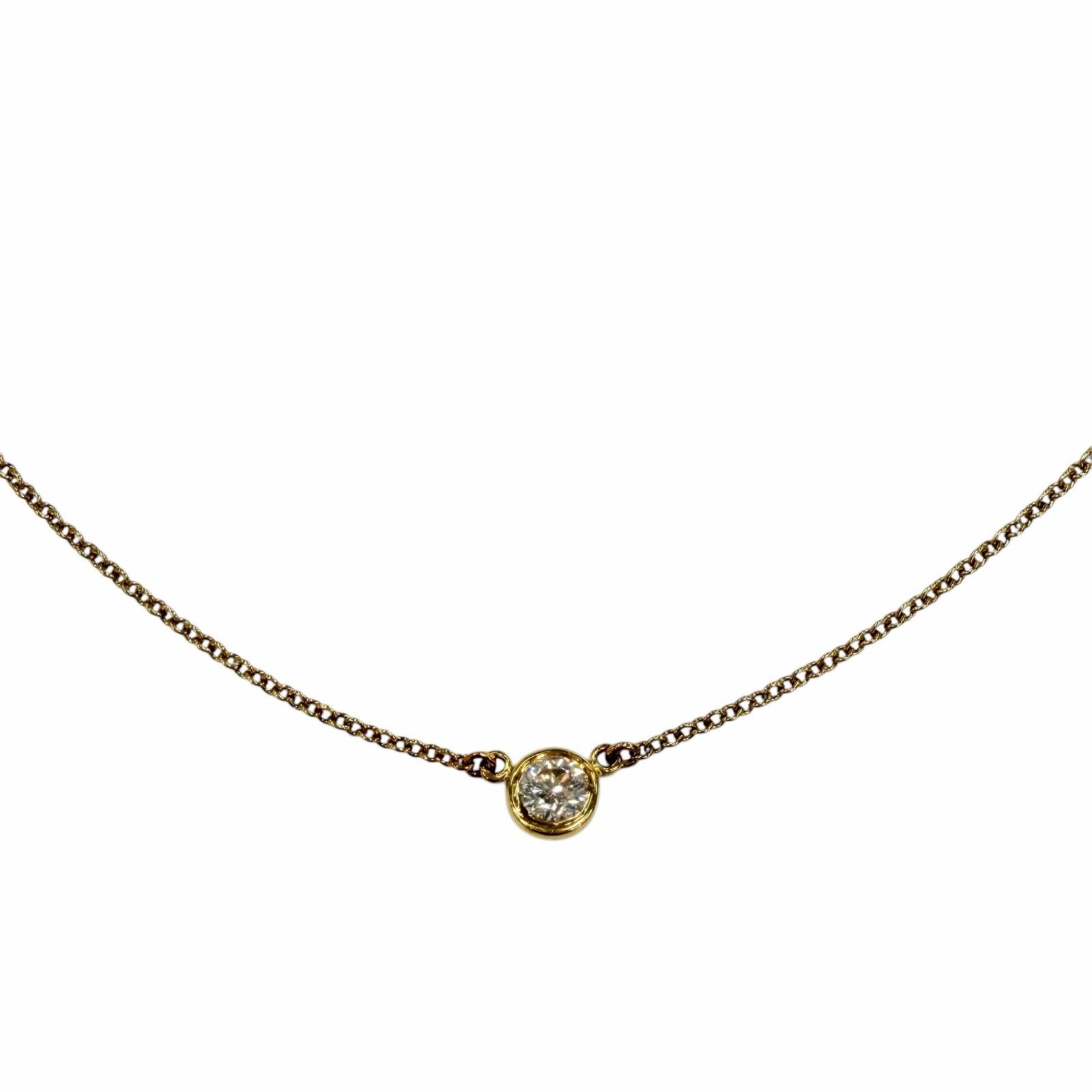 美品◇TIFFANY&Co. ティファニー バイザヤード 750 YG ダイヤ1P約0.12ct 枠直径約4.45mm 09年1月購入 ネックレス イエローゴールド 重量1.9g レディース 箱・保存袋付き