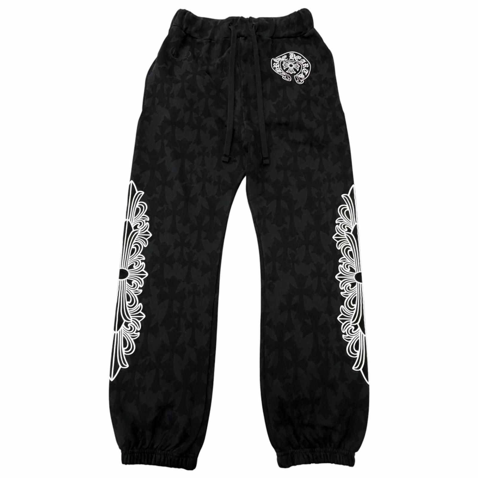 極美品□CHROME HEARTS クロムハーツ 24SS CEMETARY PRINT SWEAT PANTS セメタリークロス スウェットパンツ ブラック S USA製 正規品 メンズ