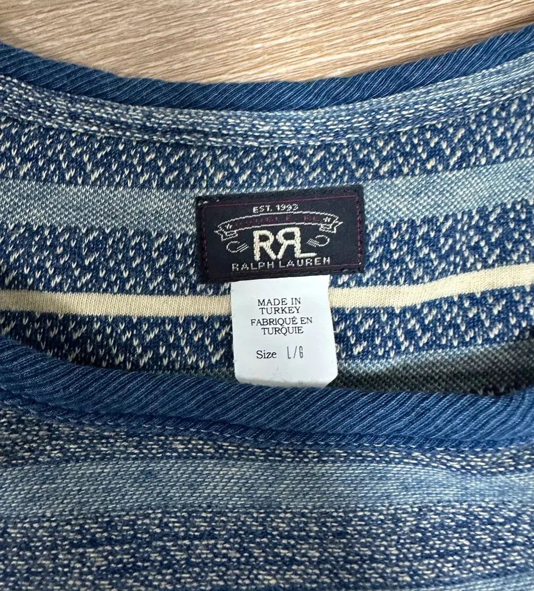 L RRL(ダブルアールエル) インディゴ ジャカード ストライプ Tシャツ