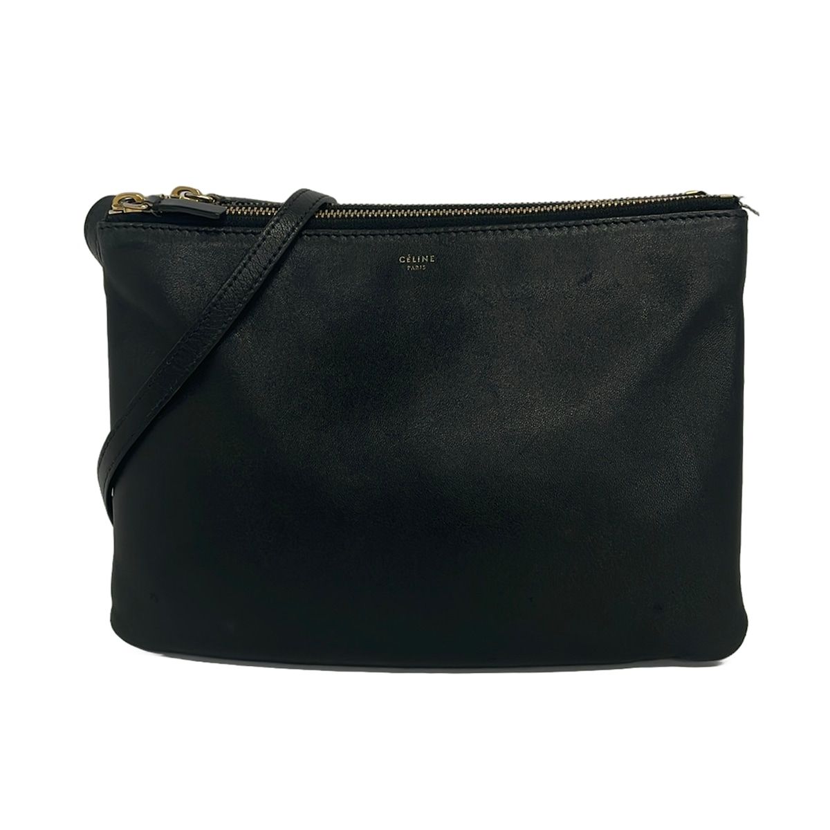 CELINE(セリーヌ) ショルダーバッグ トリオラージ 黒 レザー - メルカリ