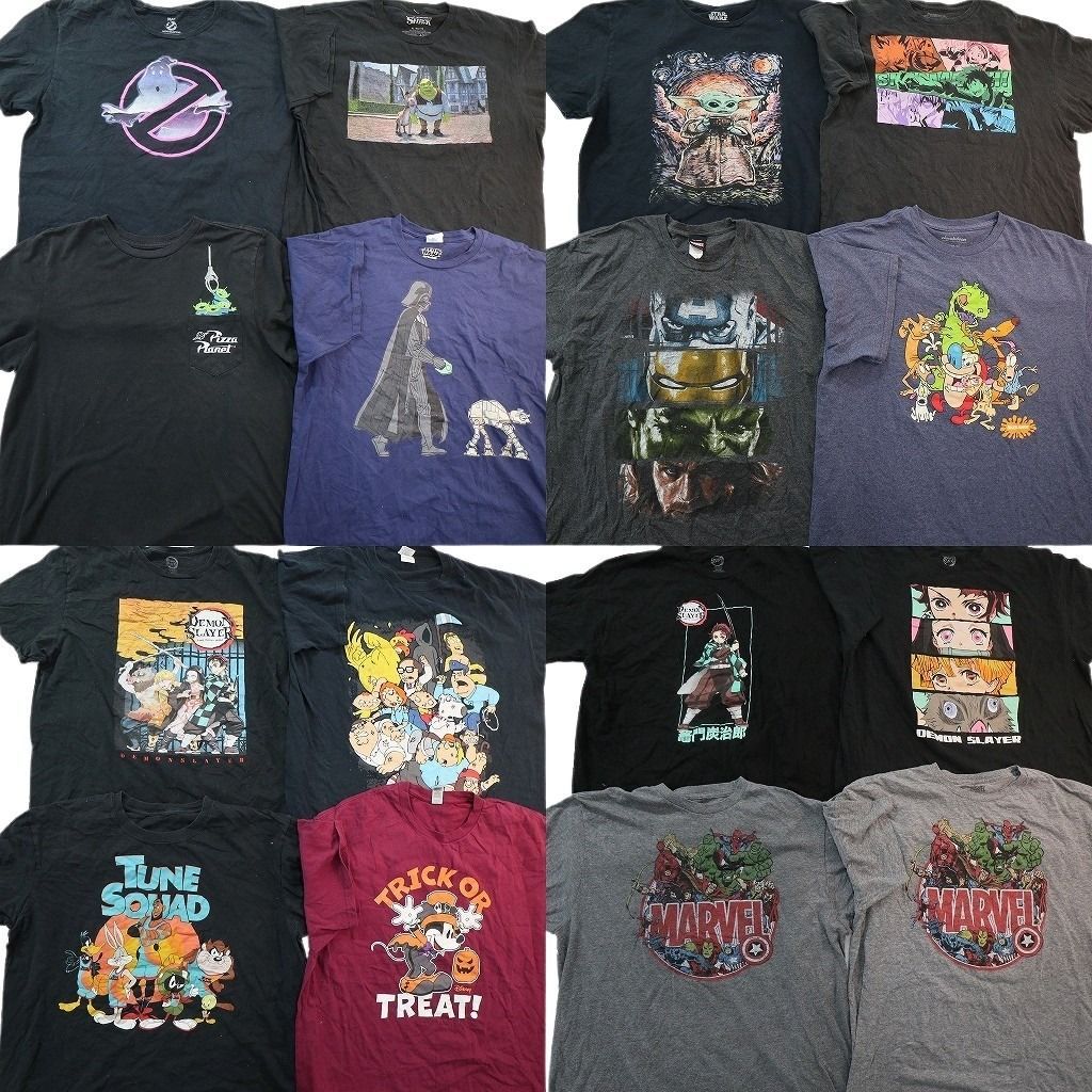 古着卸 まとめ売り キャラクター Tシャツ 16枚セット ( メンズ XL ) ゴーストバスターズ 鬼滅の刃 マーベル スターウォーズ 中古 NE8605