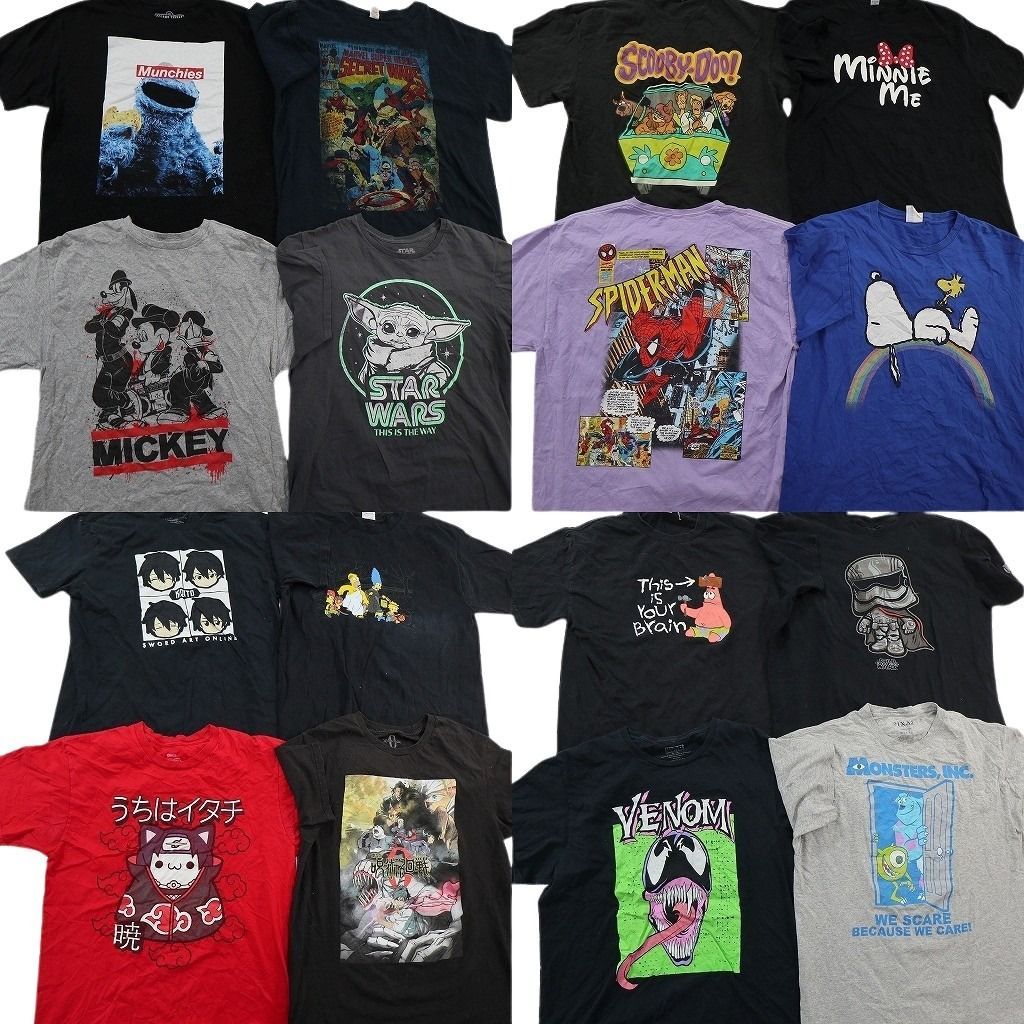 古着卸 まとめ売り キャラクター Tシャツ 16枚セット ( メンズ L ) セサミストリート ナルト 呪術廻戦 シンプソンズ 中古 古着 NE8610