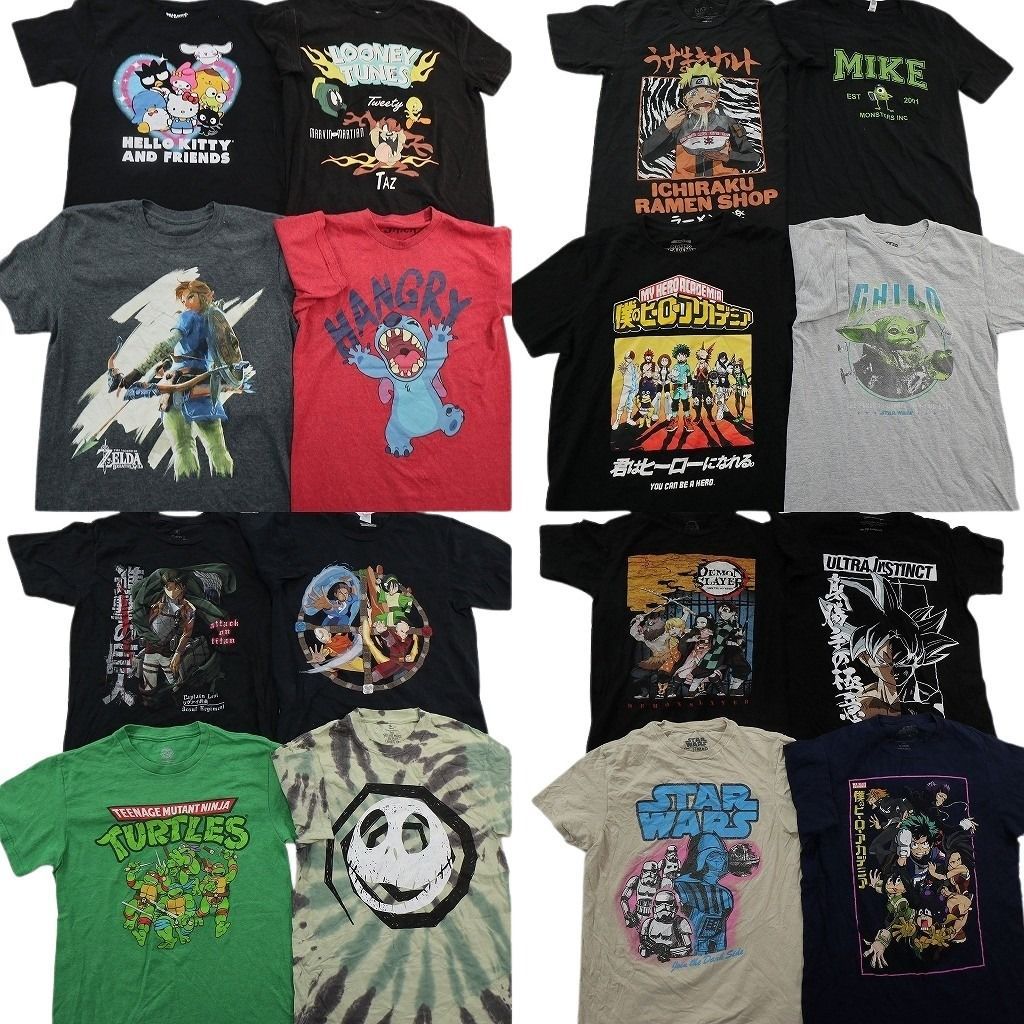 古着卸 まとめ売り キャラクター Tシャツ 16枚セット ( メンズ S ) ゼルダ サンリオ 鬼滅の刃 ドラゴンボール ヒロアカ 中古 古着 NE8619