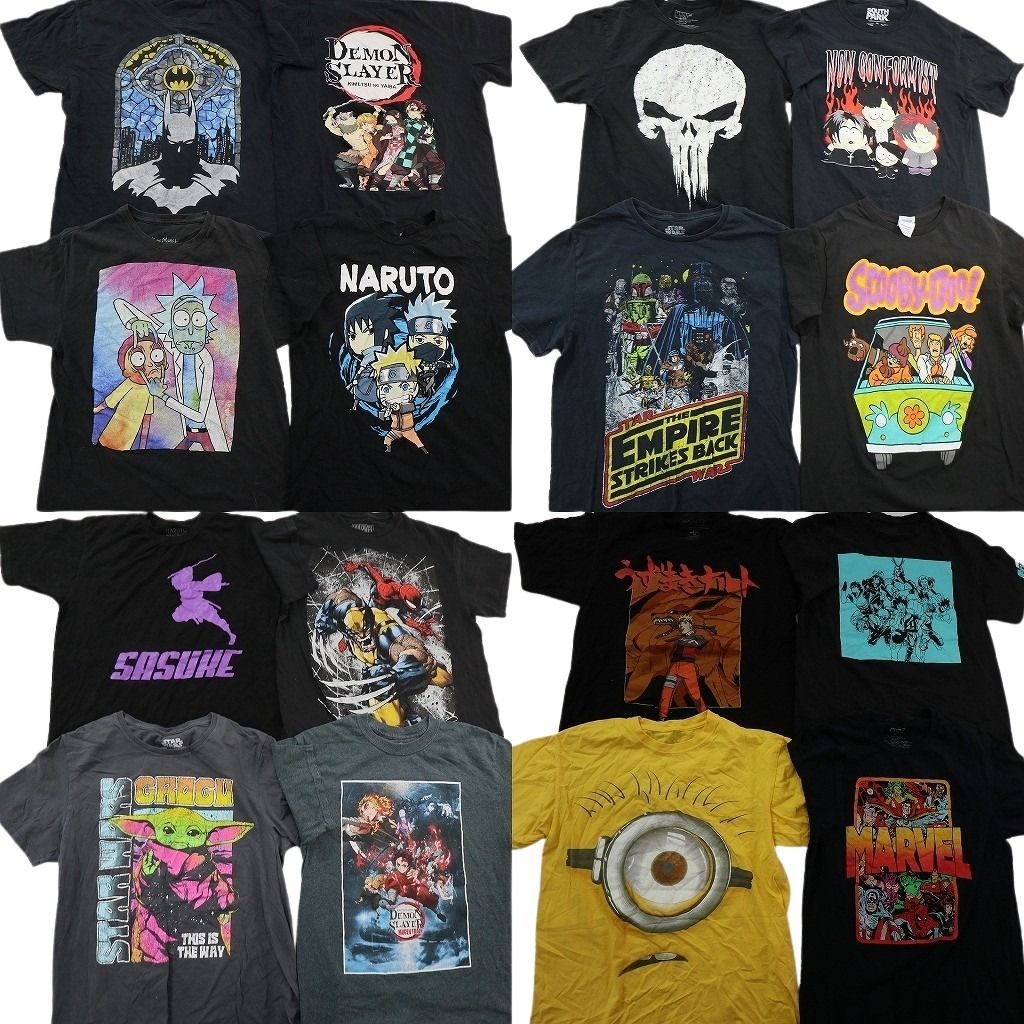 古着卸 まとめ売り キャラクター Tシャツ 16枚セット ( メンズ M ) ナルト 進撃の巨人 スターウォーズ マーベル 中古 古着 NE8620