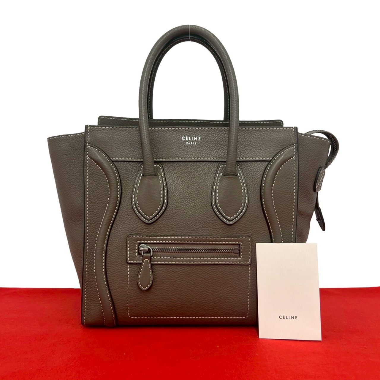 極 美品 CELINE セリーヌ ラゲージ マイクロショッパー ドラムドカーフ
