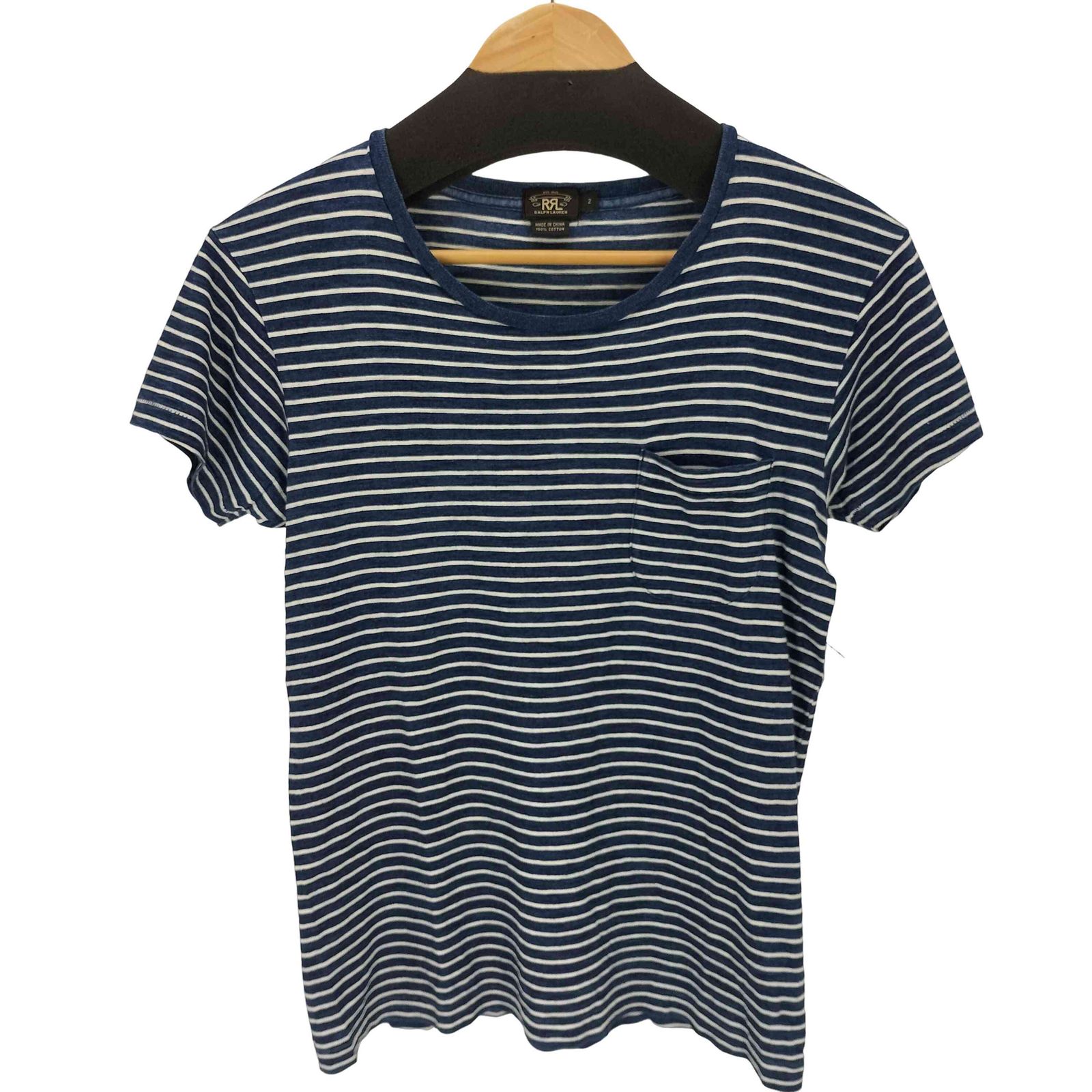 ダブルアールエルラルフローレン RRL RALPH LAUREN インディゴボーダー ポケット付きTシャツ レディース US：0-2