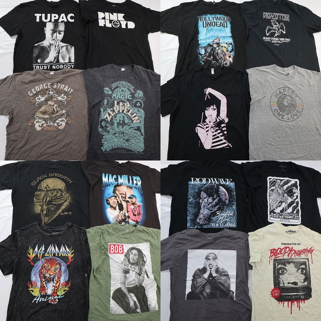 古着卸 まとめ売り 音楽・バンド Tシャツ 16枚セット ( メンズ XL ) 2PAC レッドツェッペリン デフレパード ボブマーリー 中古 古着 NE8704
