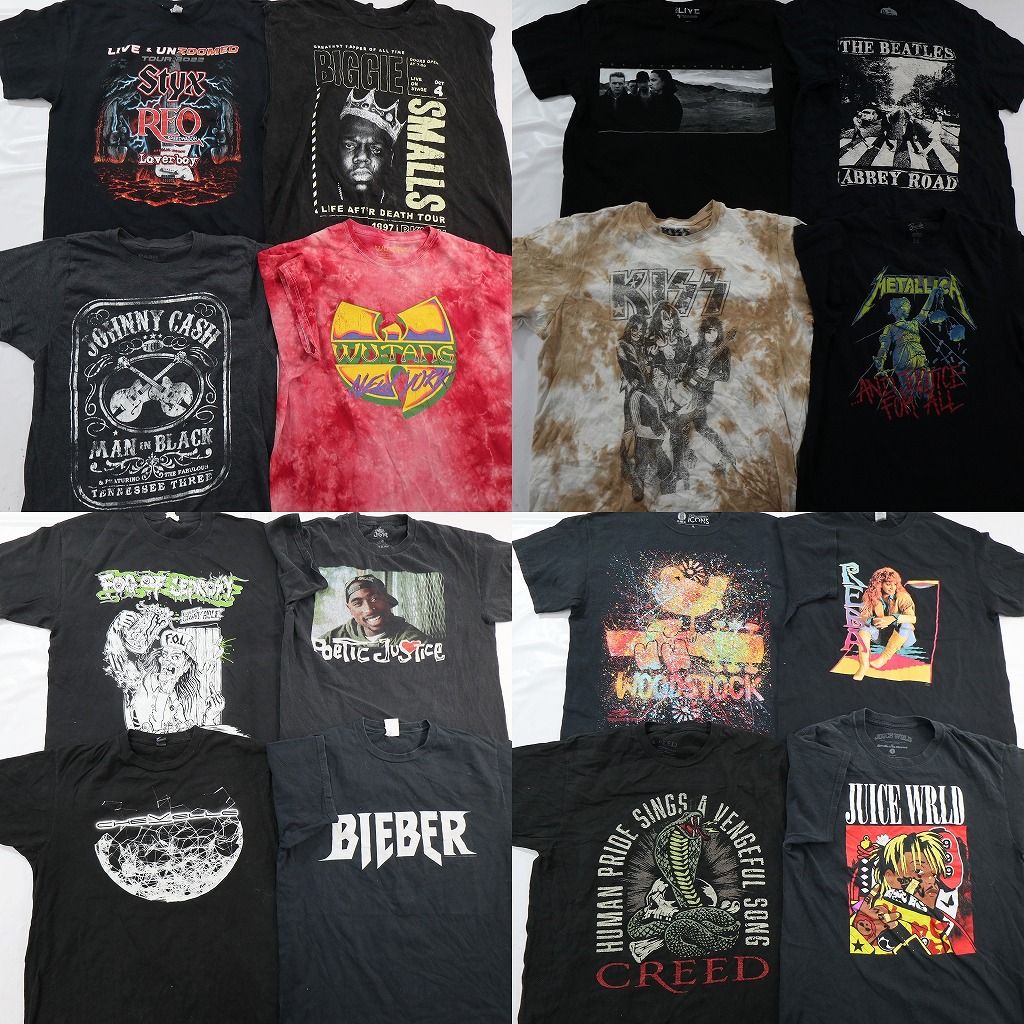 古着卸 まとめ売り 音楽・バンド Tシャツ 16枚セット ( メンズ L ) ノースリーブ ジョニーキャッシュ KISS ビートルズ 中古 古着 NE8708