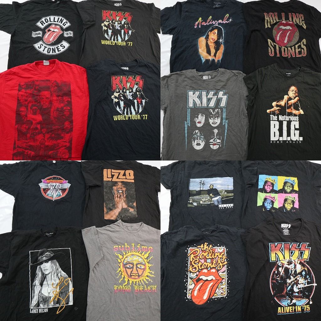 古着卸 まとめ売り 音楽・バンド Tシャツ 16枚セット ( メンズ 2XL/3XL/4XL ) ローリングストーンズ KISS アイスキューブ 中古 古着 NE8711