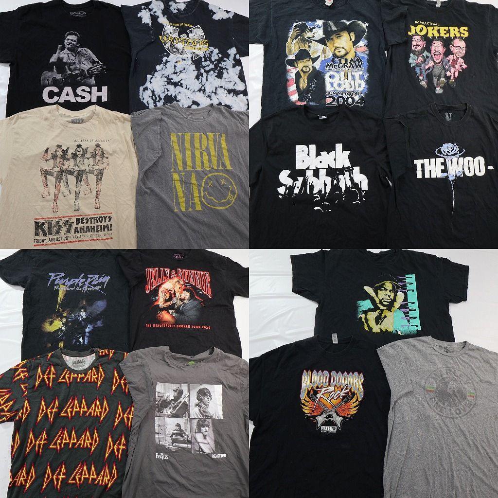 古着卸 まとめ売り 音楽・バンド Tシャツ 15枚セット ( メンズ XL/2XL ) ニルヴァーナ KISS アイスキューブ デフレパード 中古 古着 NE8713