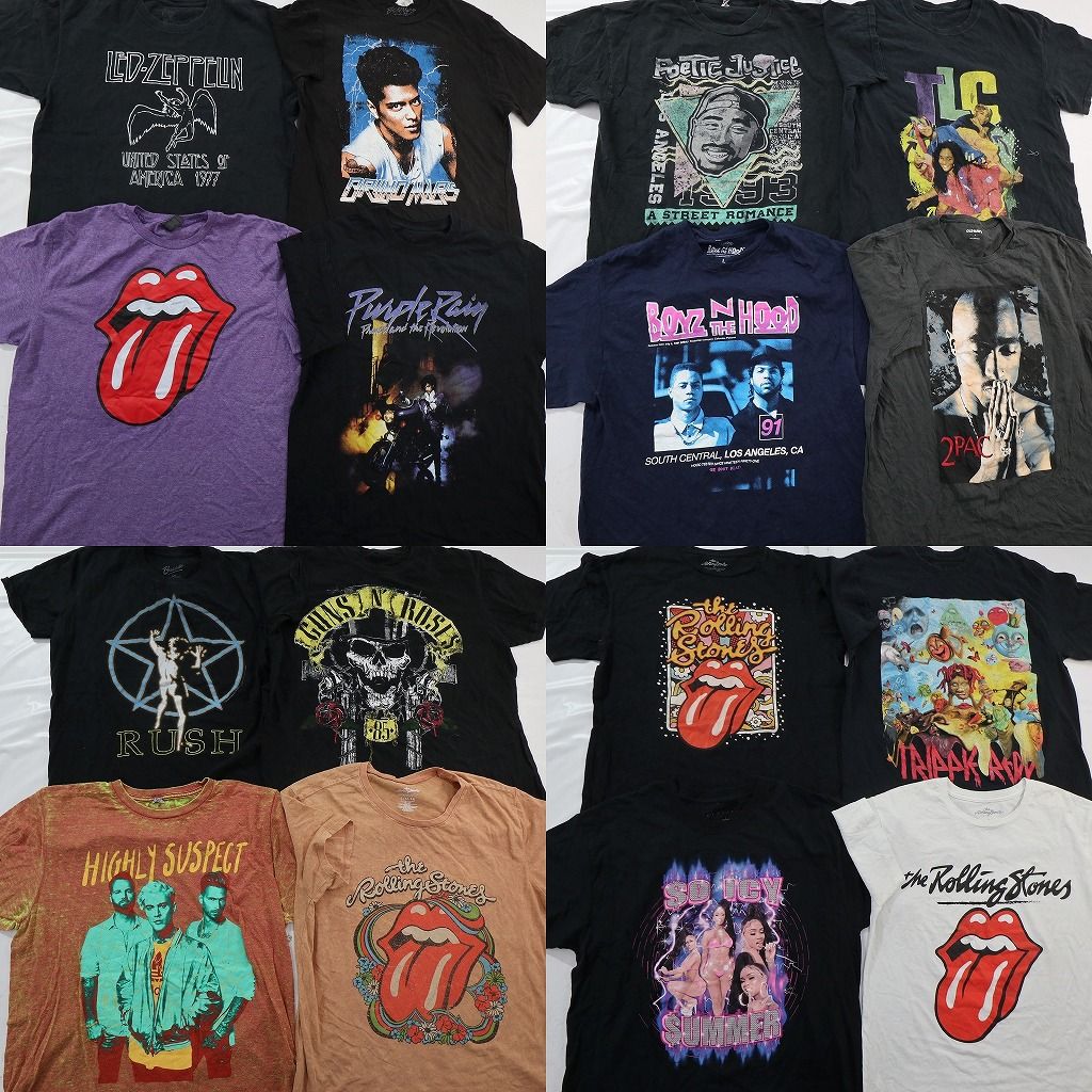 古着卸 まとめ売り 音楽・バンド Tシャツ 16枚セット ( メンズ L ) ローリングストーンズ ガンズアンドローゼズ 2PAC 中古 古着 NE8719