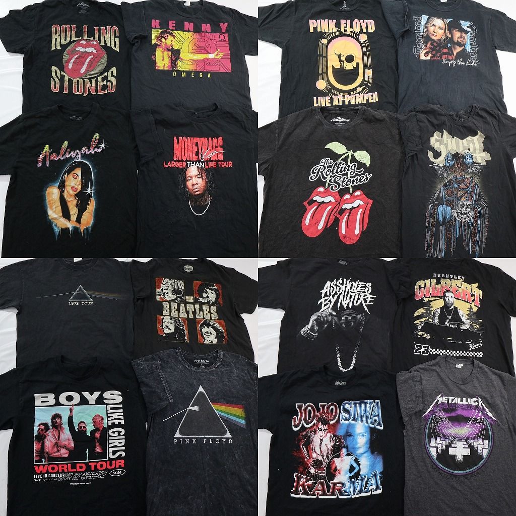 古着卸 まとめ売り 音楽・バンド Tシャツ 16枚セット ( メンズ L ) ローリングストーンズ 人物 ピンクフロイド メタリカ 中古 古着 NE8720