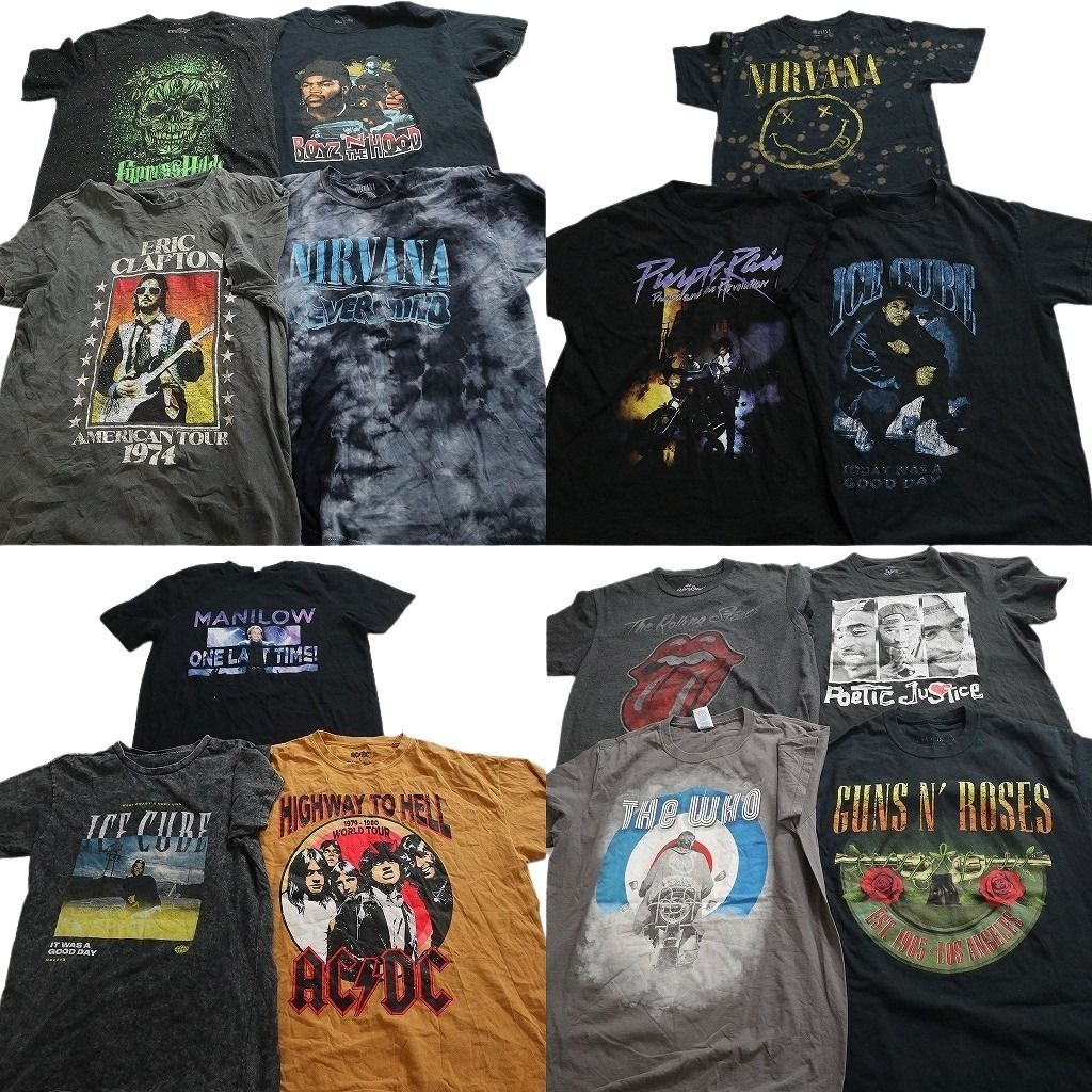 古着卸 まとめ売り 音楽・バンド Tシャツ 14枚セット ( メンズ M/L ) ニルヴァーナ ローリングストーンズ アイスキューブ 中古 古着 NE8721