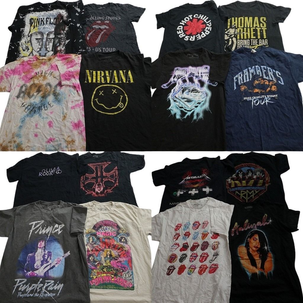 古着卸 まとめ売り 音楽・バンド Tシャツ 16枚セット ( メンズ M ) ローリングストーンズ ニルヴァーナ AC/DC 人物 中古 古着 NE8727