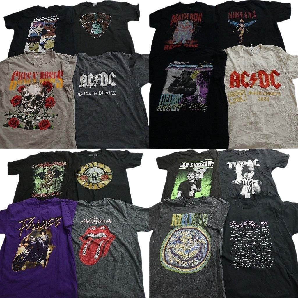 古着卸 まとめ売り 音楽・バンド Tシャツ 16枚セット ( メンズ M ) AC/DC 2PAC ニルヴァーナ ローリングストーンズ 中古 古着 NE8729