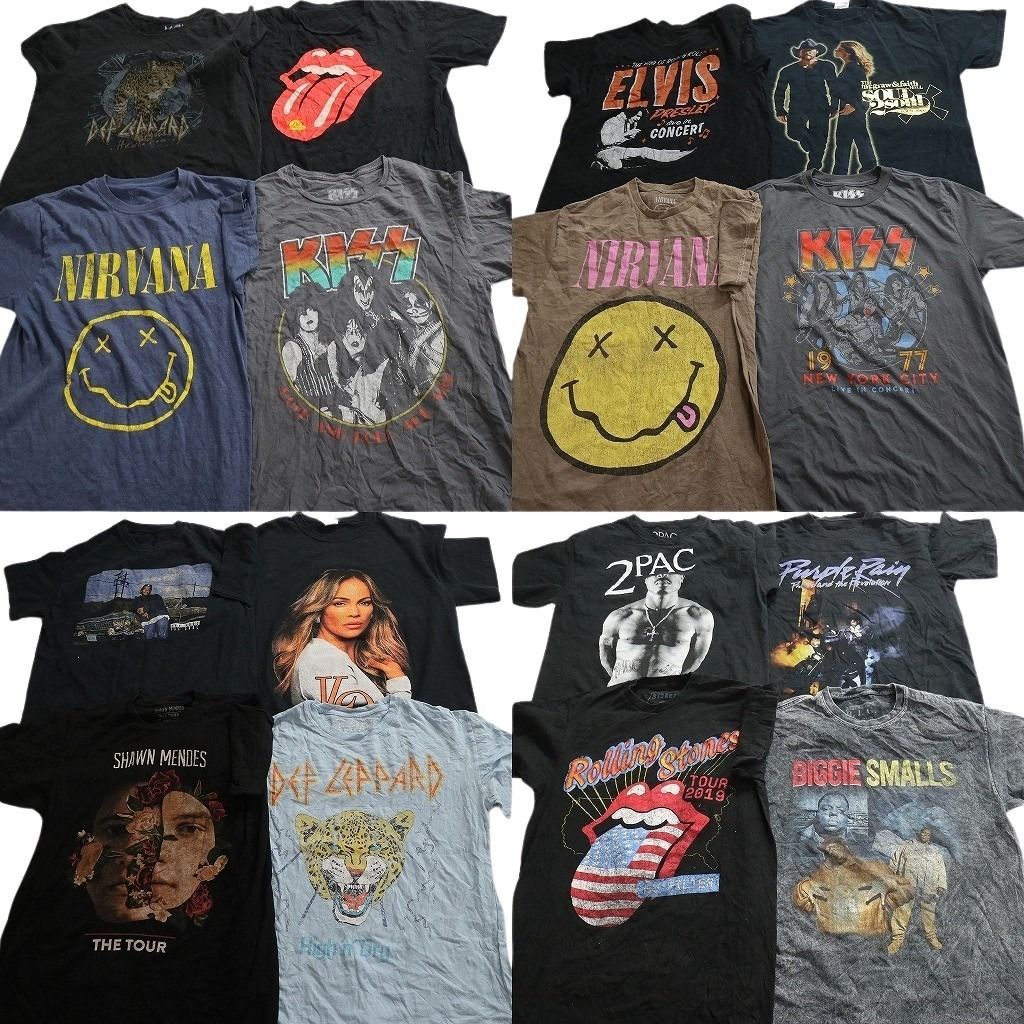 古着卸 まとめ売り 音楽・バンド Tシャツ 16枚セット ( メンズ M ) ニルヴァーナ KISS ローリングストーンズ 2PAC 中古 古着 NE8730