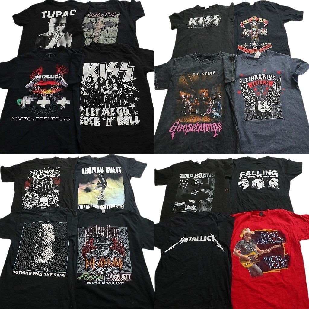 古着卸 まとめ売り 音楽・バンド Tシャツ 16枚セット ( メンズ S/M ) 2PAC KISS メタリカ 人物 デフレパード 中古 古着 NE8731