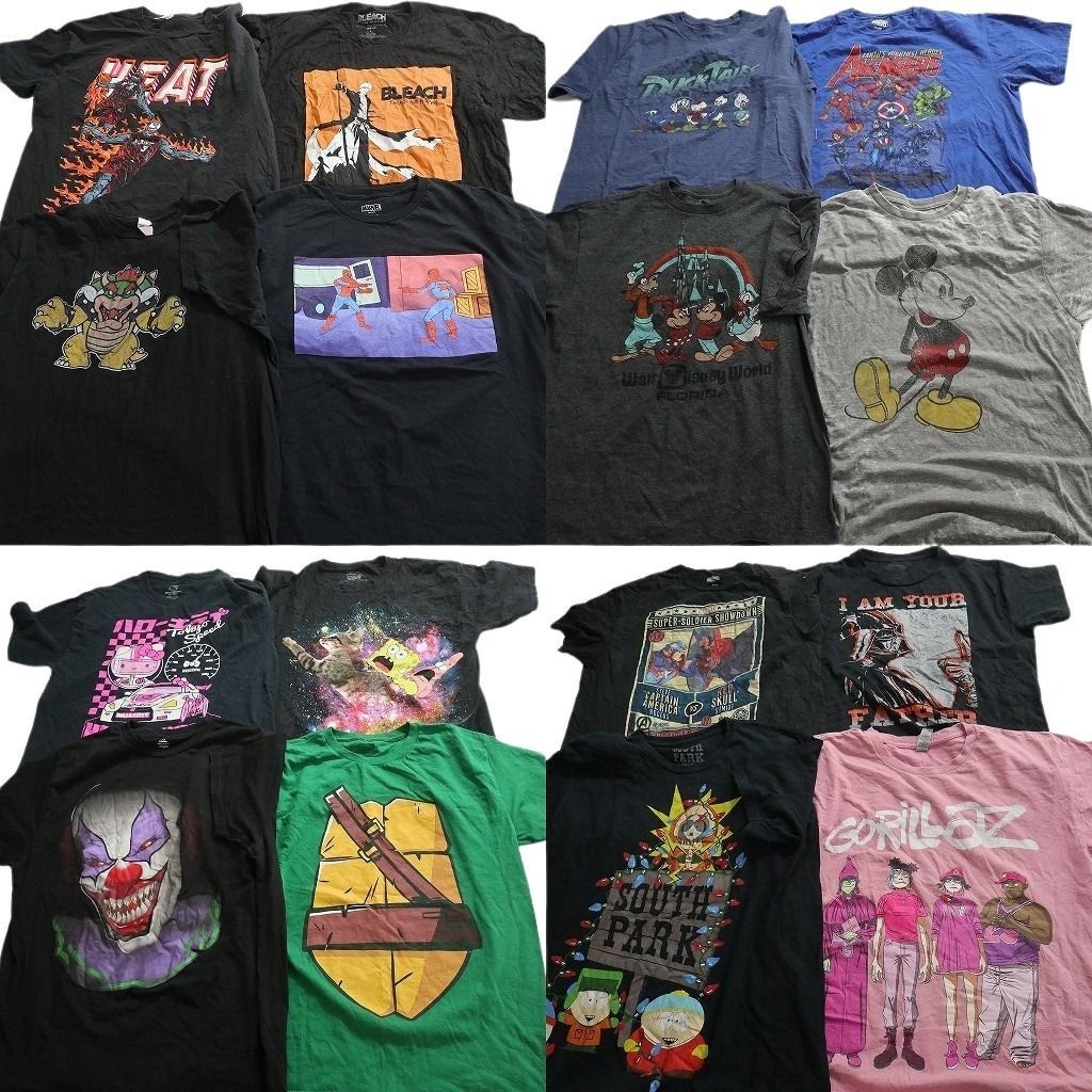 古着卸 まとめ売り キャラクター Tシャツ 16枚セット ( メンズ L ) ブリーチ サンリオ タートルズ ディズニー マーベル 中古 古着 NE8736