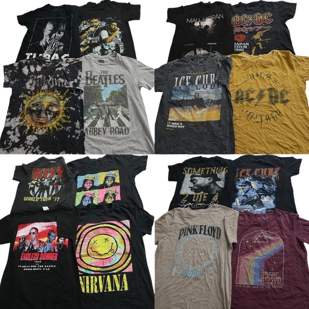 古着卸 まとめ売り 音楽・バンド Tシャツ 16枚セット ( メンズ S ) 2PAC ビートルズ ピンクフロイド ニルヴァーナ 中古 古着 NE8739