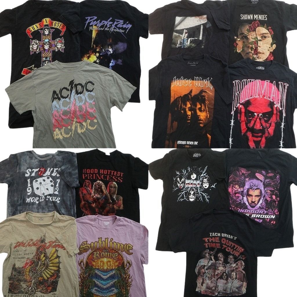 古着卸 まとめ売り 音楽・バンド Tシャツ 14枚セット ( メンズ S/M ) AC/DC パープルレイン ガンズアンドローゼス 人物 中古 古着 NE8742