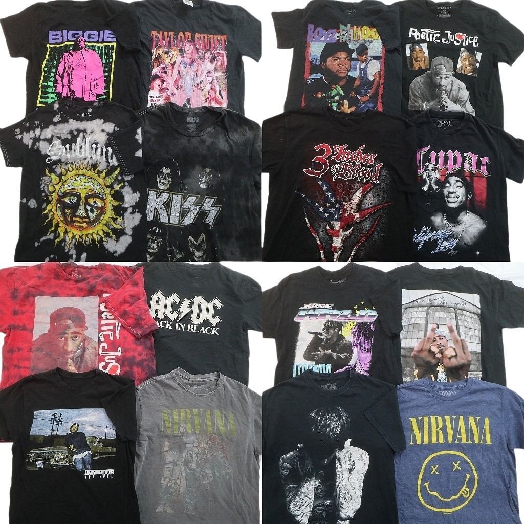 古着卸 まとめ売り 音楽・バンド Tシャツ 16枚セット ( メンズ S/M ) サブライム KISS BIGGIE ニルヴァーナ 人物 中古 古着 NE8745