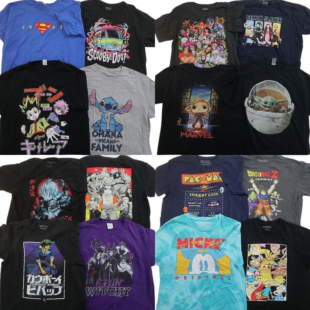 古着卸 まとめ売り キャラクター Tシャツ 16枚セット ( メンズ L ) ヒロアカ ドラゴンボール ディズニー ワンピース 中古 古着 NE8760