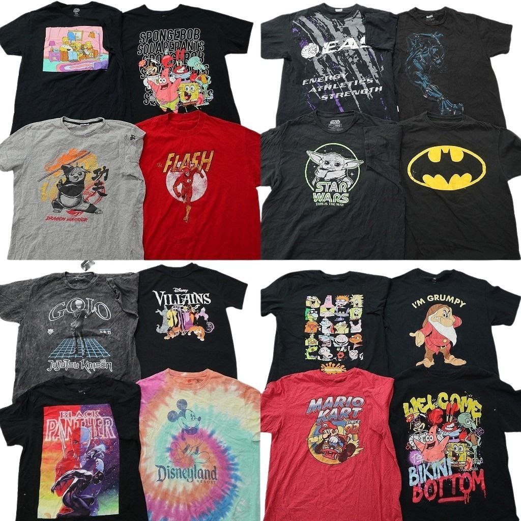 古着卸 まとめ売り キャラクター Tシャツ 16枚セット ( メンズ L ) デッドストック バットマン ブラックパンサー アイアンマン 中古 NE8761