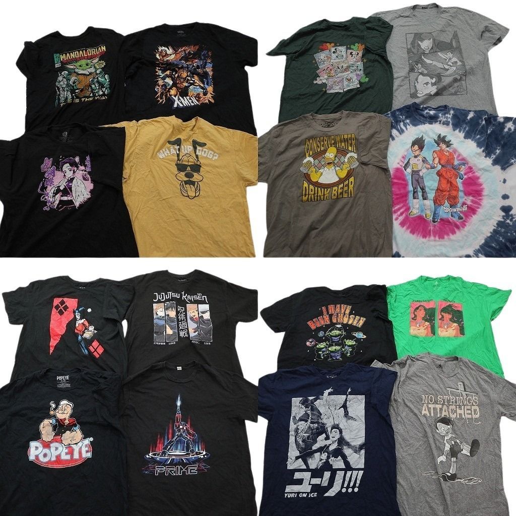 古着卸 まとめ売り キャラクター Tシャツ 16枚セット ( メンズ XL ) 鬼滅の刃 スターウォーズ 呪術廻戦 ポパイ ドラゴンボール 中古 NE8784