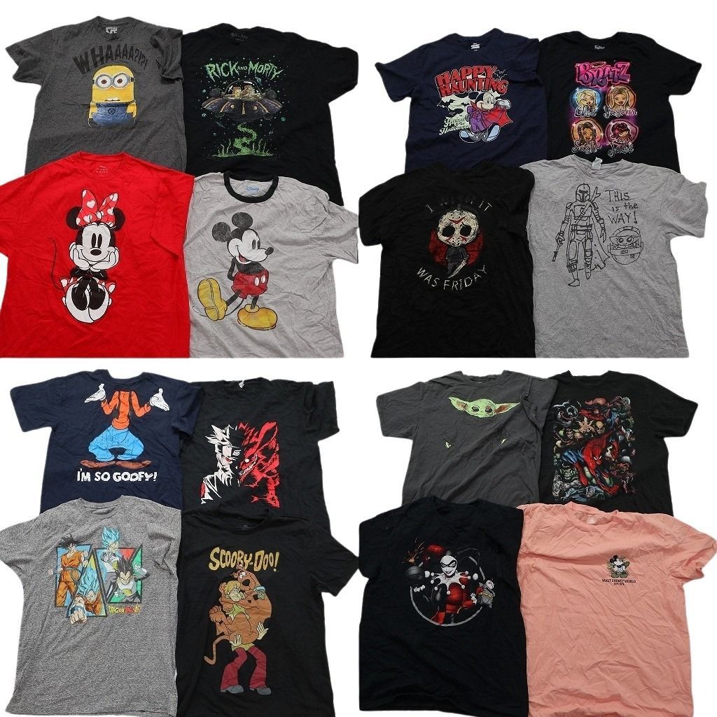古着卸 まとめ売り キャラクター Tシャツ 16枚セット ( メンズ L ) ミッキー リンガーT ドラゴンボール ナルト 中古 古着 NE8789