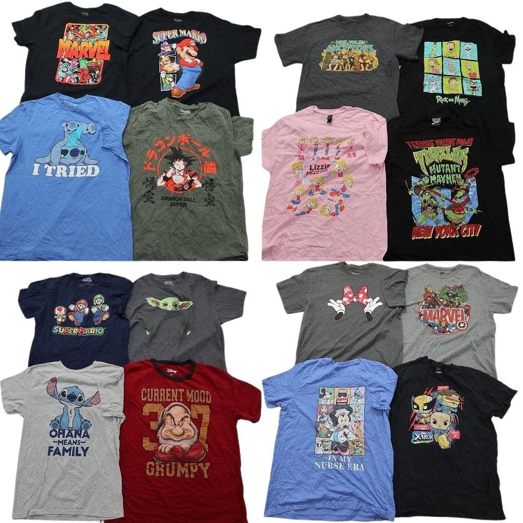 古着卸 まとめ売り キャラクター Tシャツ 16枚セット ( メンズ L ) マーベル ドラゴンボール ディズニー スターウォーズ 中古 古着 NE8790