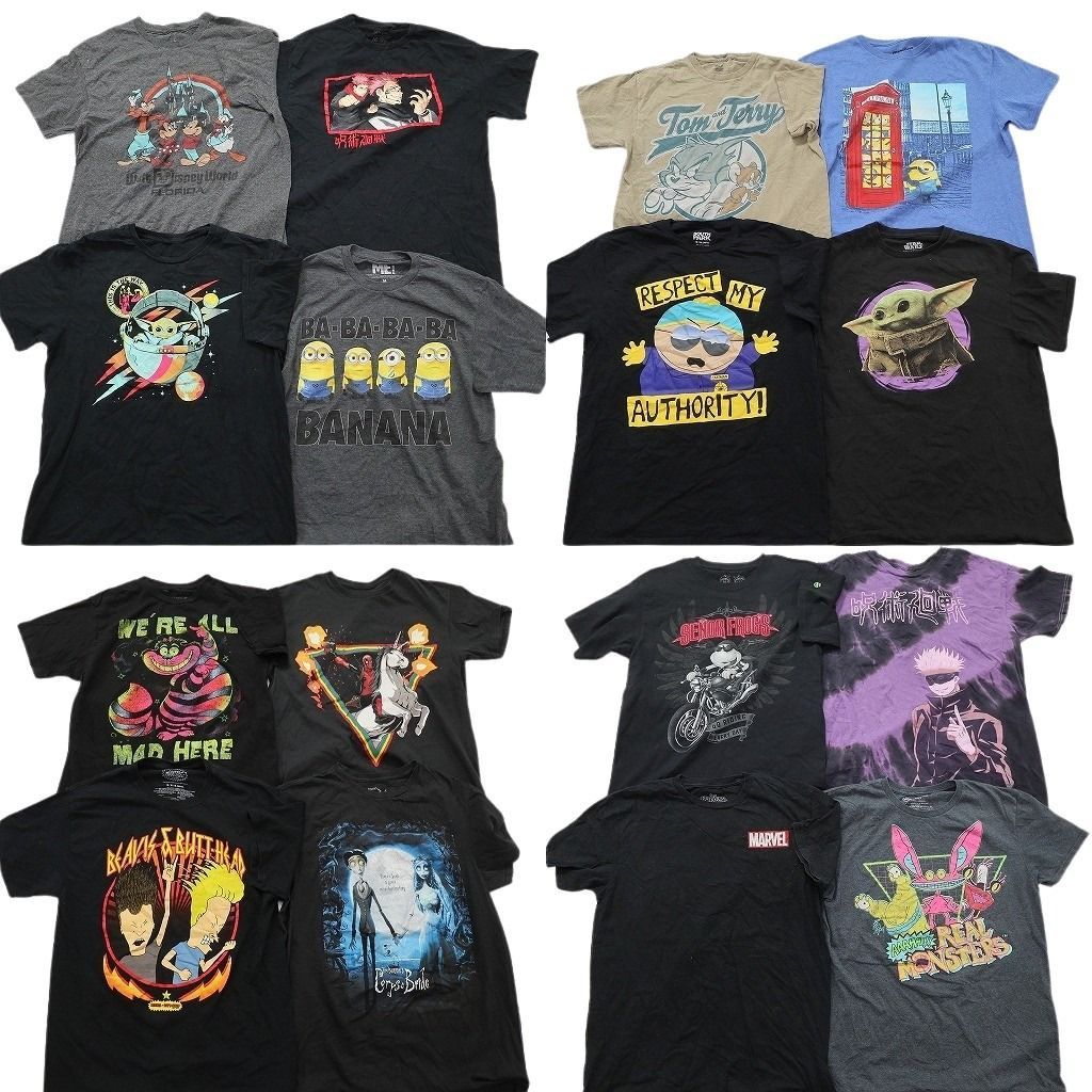 古着卸 まとめ売り キャラクター Tシャツ 16枚セット ( メンズ M ) スターウォーズ 呪術廻戦 ミニオンズ トムとジェリー 中古 古着 NE8800