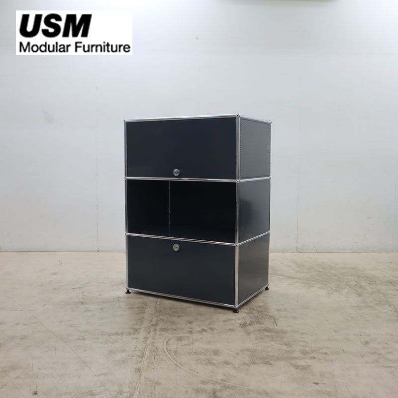 ◆USM Haller System◆ USMハラーシステム 1列3段 奥行35cmパネル キャビネット/収納 アントラサイト 鍵付 30万