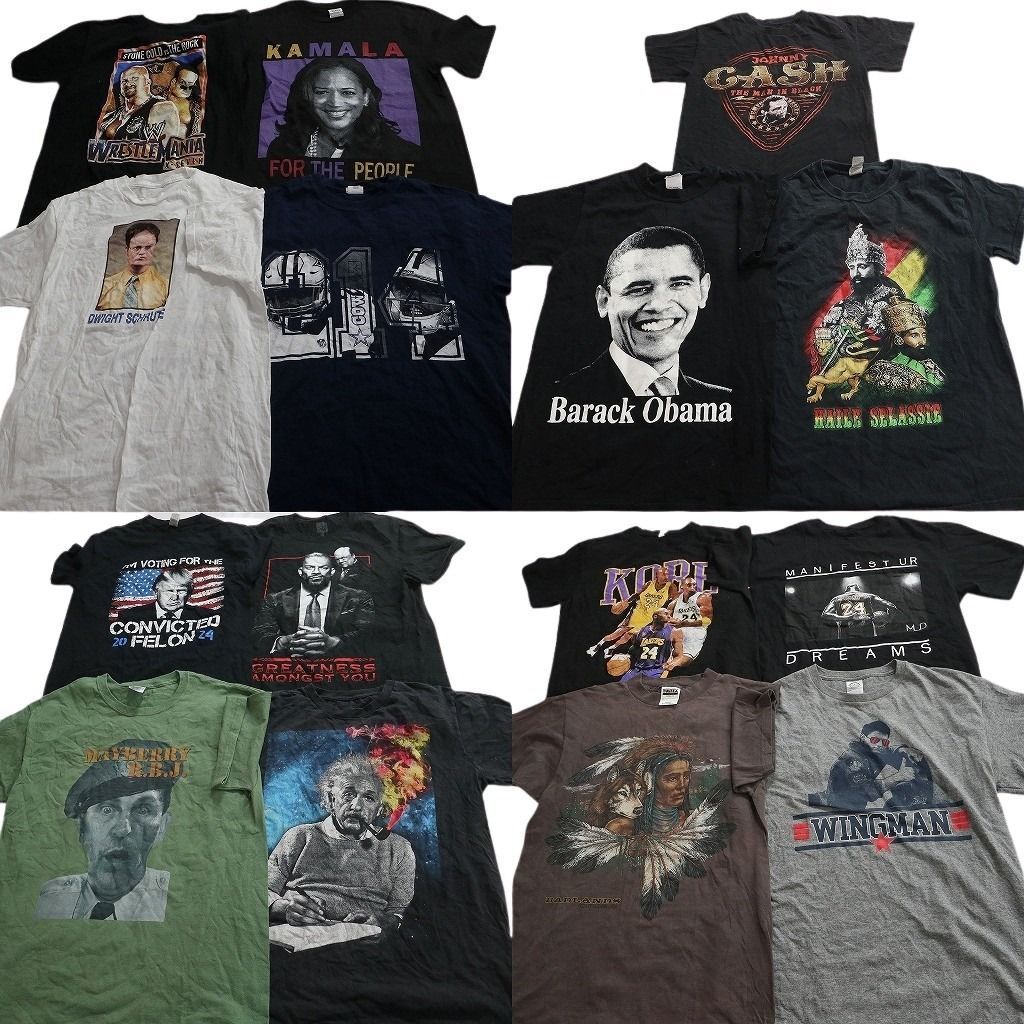 古着卸 まとめ売り 人物 Tシャツ 15枚セット ( メンズ S/M ) プロチーム NFL NBA オバマ ジョニーキャッシュ 音楽 中古 古着 NE8826