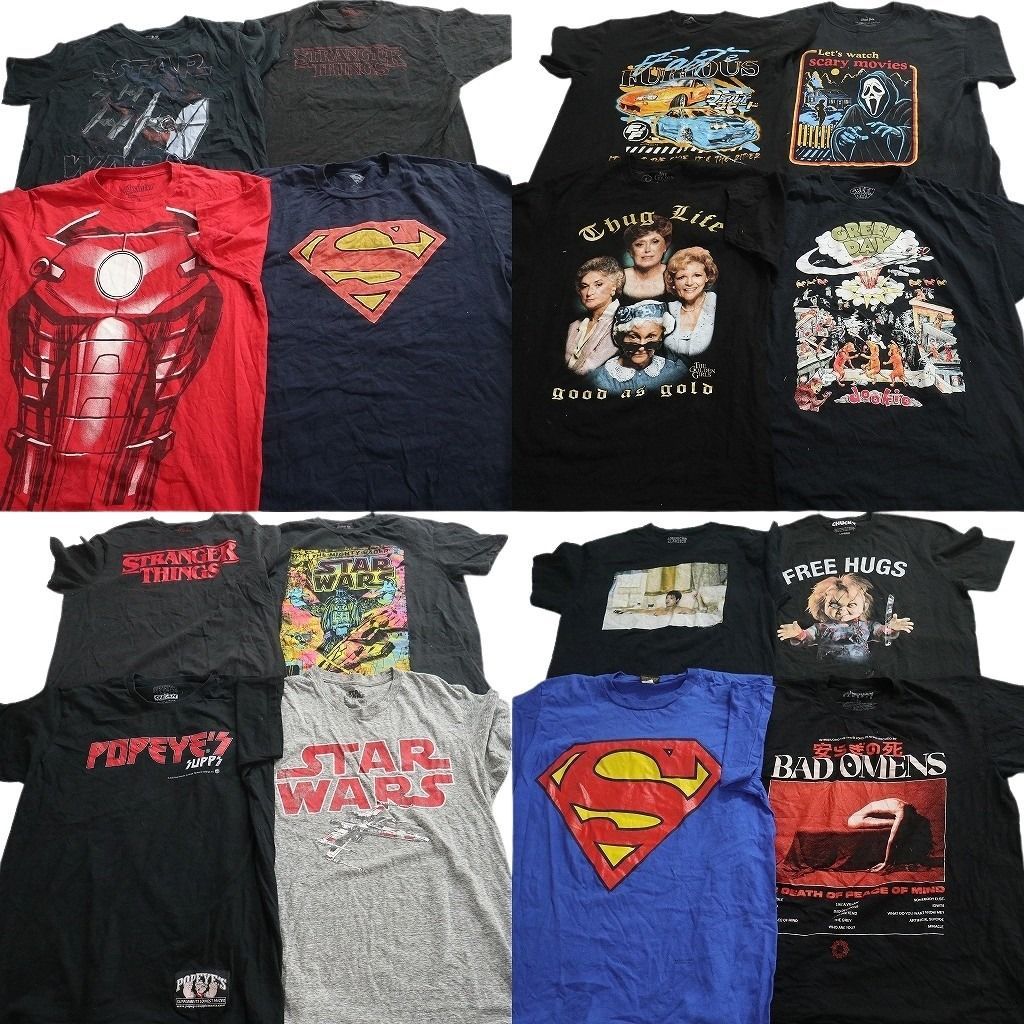 古着卸 まとめ売り 映画・ドラマ Tシャツ 16枚セット ( メンズ L ) ストレンジャーシングス スーパーマン ホラー チャッキー 中古 NE8839