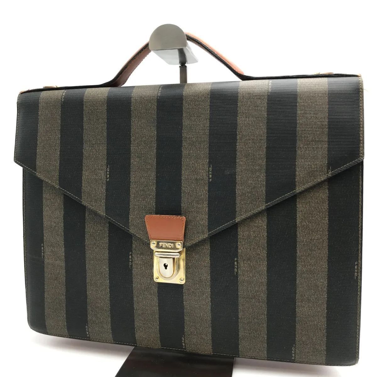 希少　Fendi　フェンディ　ビジネスバッグ　ハンドバッグ　ブリーフケース　ぺカン　PVC×レザー　936