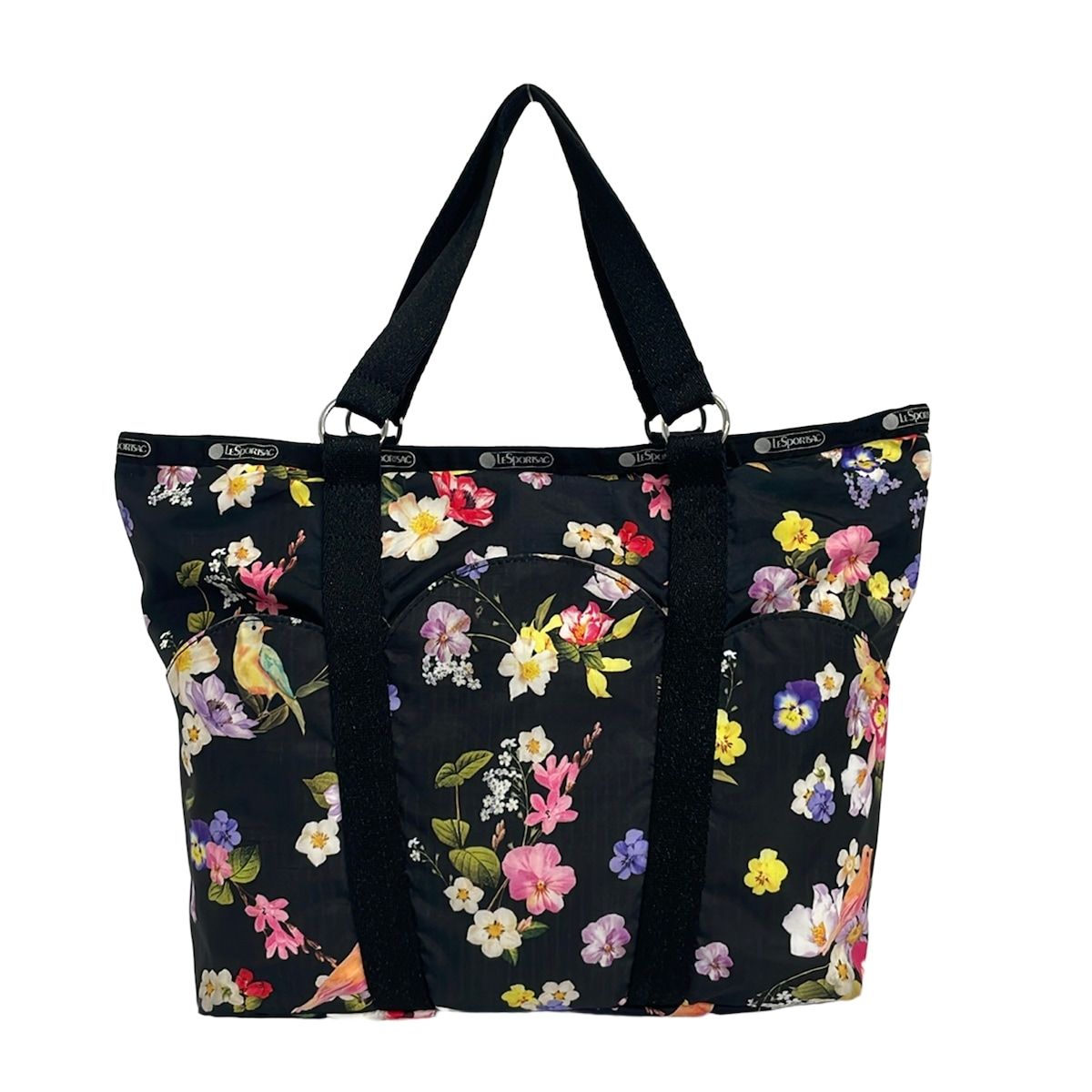 LESPORTSAC(レスポートサック) ハンドバッグ - 黒×白×マルチ 花柄/Chestyコラボ